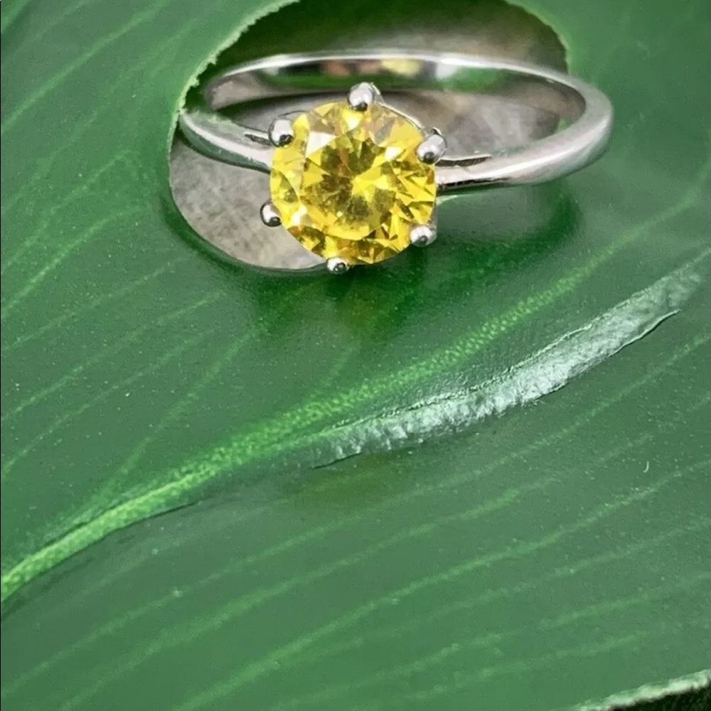 Sterling Silver And Genuine Solitaire Citrine Ring - image 2